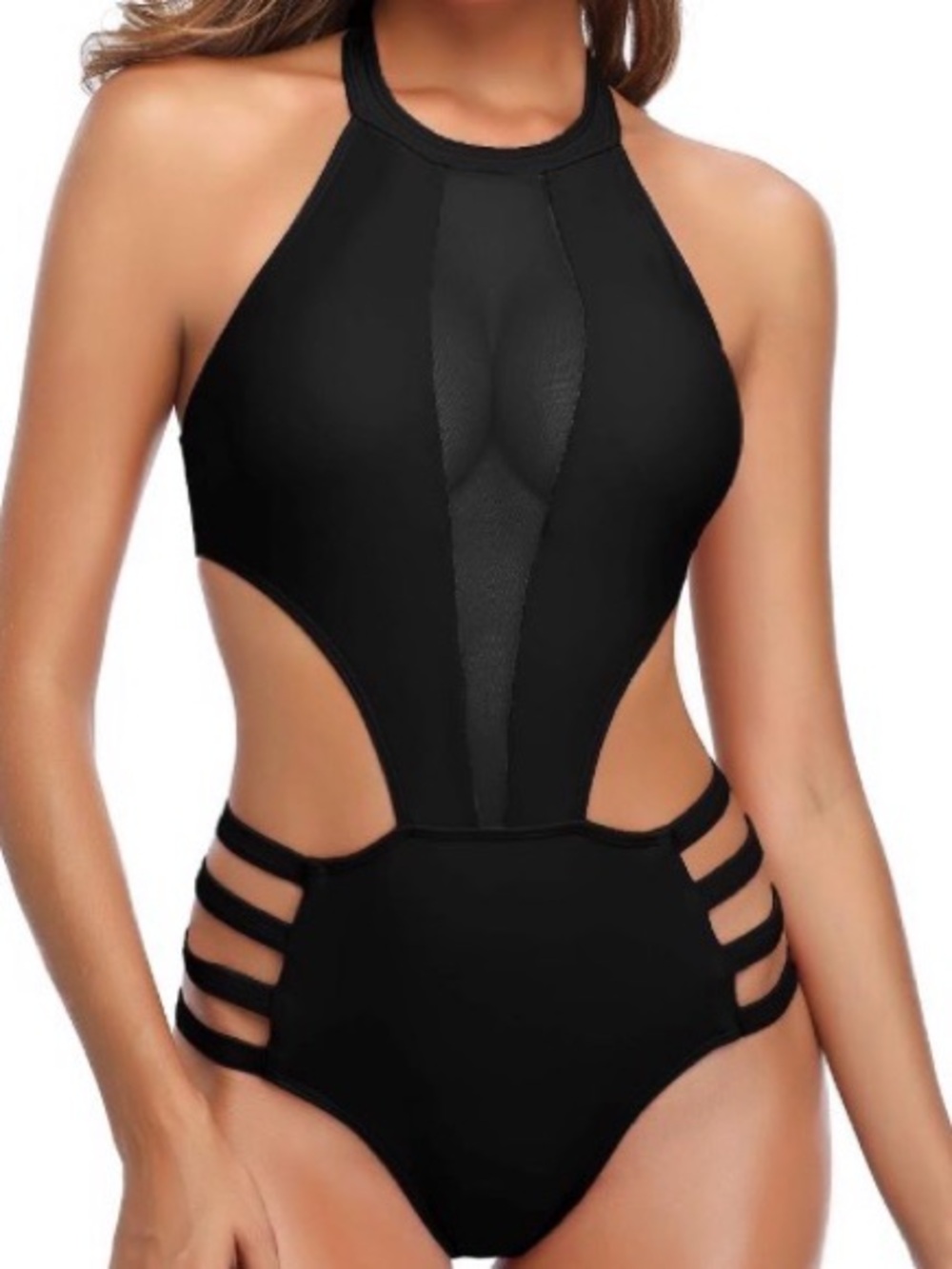 🌊Black Halter One-Piece Swimsuit with Mesh Insert🌊